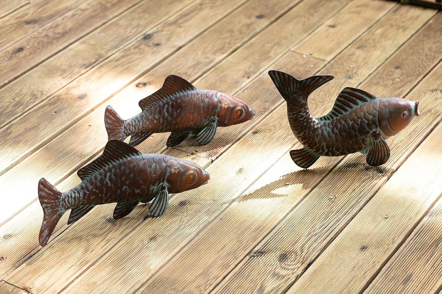 Outdoor Garden Statues Koi Fish Decor,Antique Copper Garden Sculptures & Statues for Outside,Patio,Backyard,Pond,Home,Decorations,Metal Yard Art Fish Stakes,Gifts for Mom Grandma,Set of 3