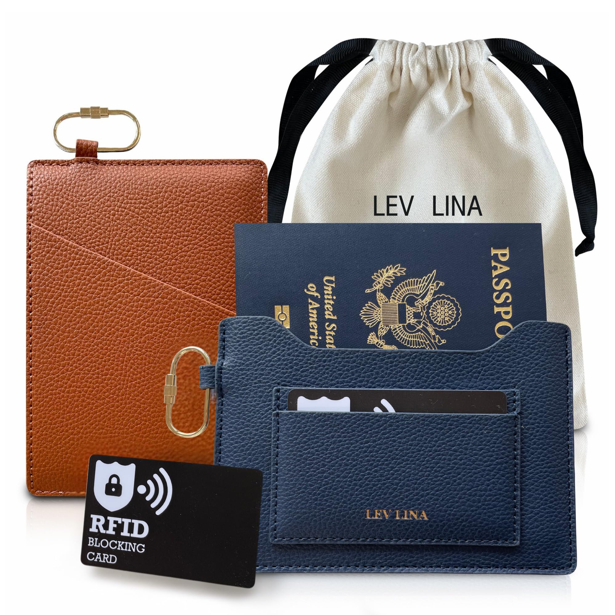 Passport Holder – RFID Blocking PU Leather Travel Wallet with Gold Carabiner Clip & Gift Pouch, Navy, 5.51” × 4.33”, Minimalist, Insert-style, Modern, Unisex-image-21