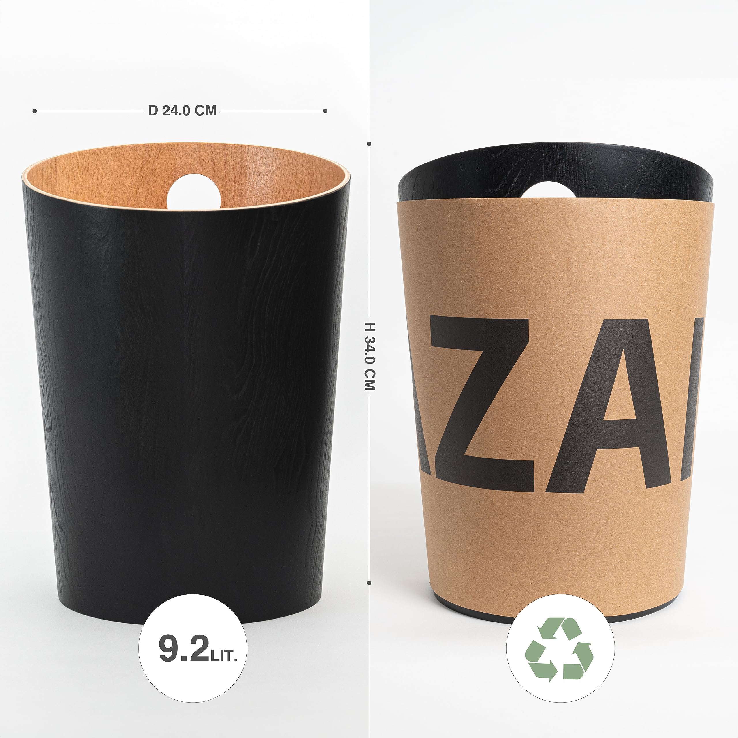 Kazai. Design-Papierkorb 'Bennet' | Einzigartiges Design für Büro, Schlafzimmer, Kinderzimmer u.m. | Mülleimer aus Echtholz-Veneer | Schwarz