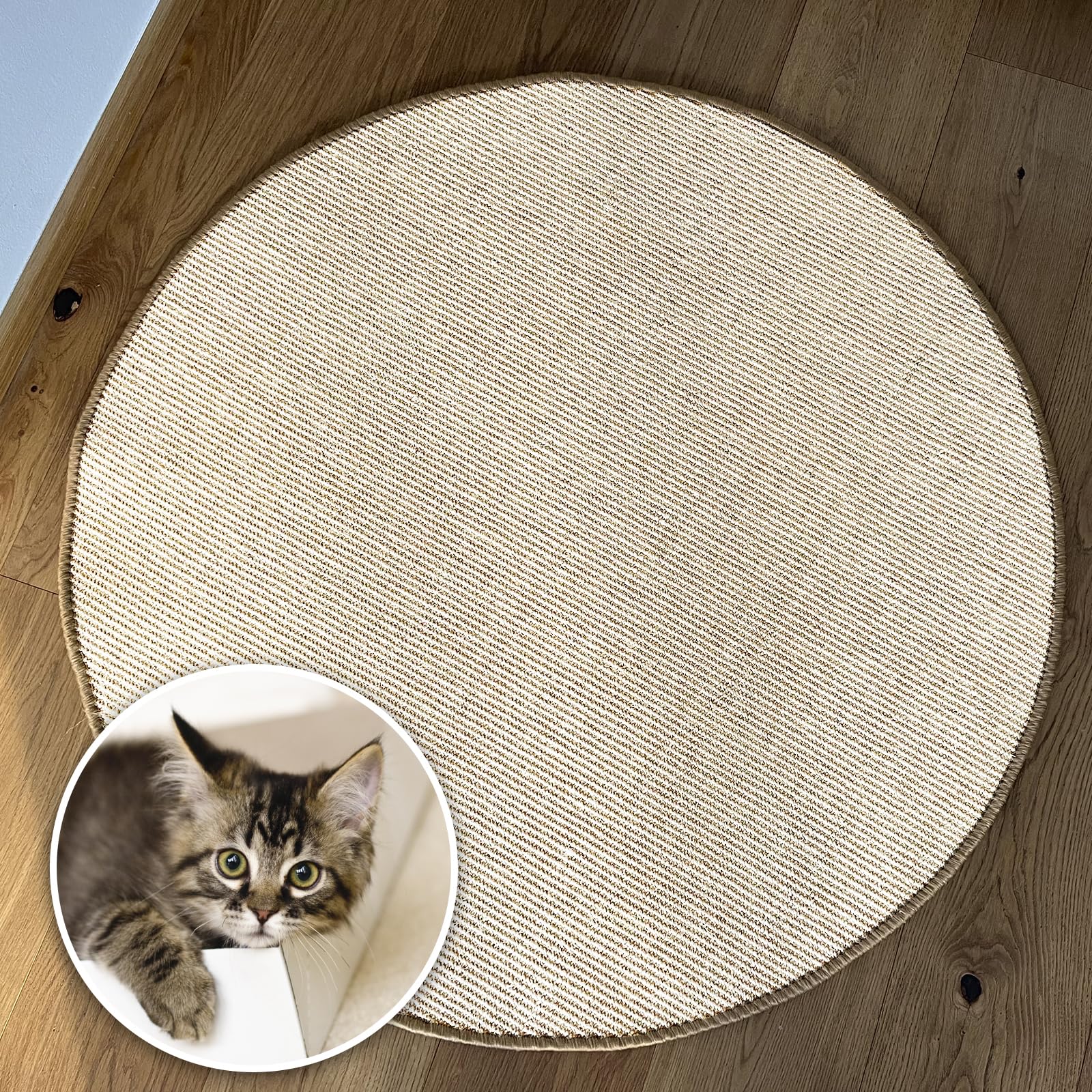 casa pura Alfombra rascadora redonda para gatos de 150 cm Ø de sisal natural, opciones de rascado para gatos, mueble para gatos para pared o suelo - resistente y lavable, marfil