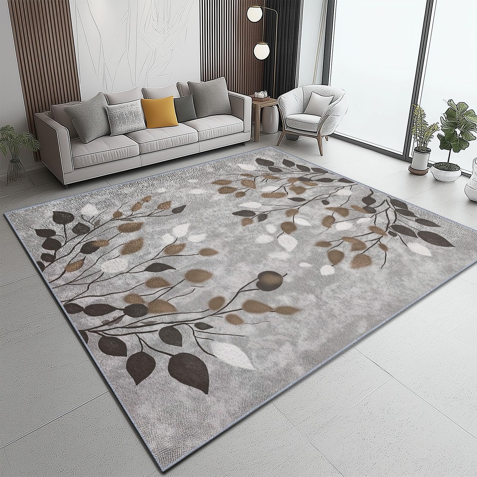 Tapis de chambre lavable gris marron pour éliminer les taches