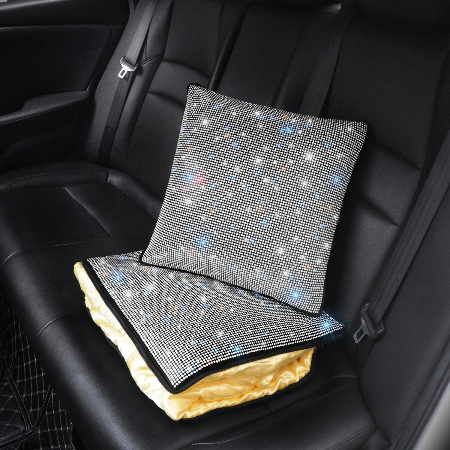 bling rhinestonetravel blanket and pillow crystal diamonds blanket pillow combo—2-in-1 compact pack large blanket,suit for home,camping or office white 1 piece