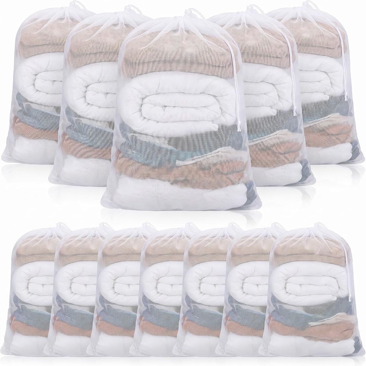 12 Pack 24 x 36 Inches Mesh Laundry Bag large Drawstring Heavy Duty Bag Bulk, Durable Machine Washable Storage for Factories, College, Dorm Hotel and Apartment Dwellers, White