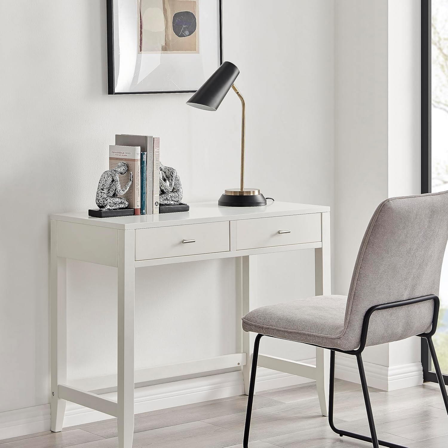 Danya B. Kneeling Figure Sculptures Polyresin Silver and Black Finish Bookend Set of 2