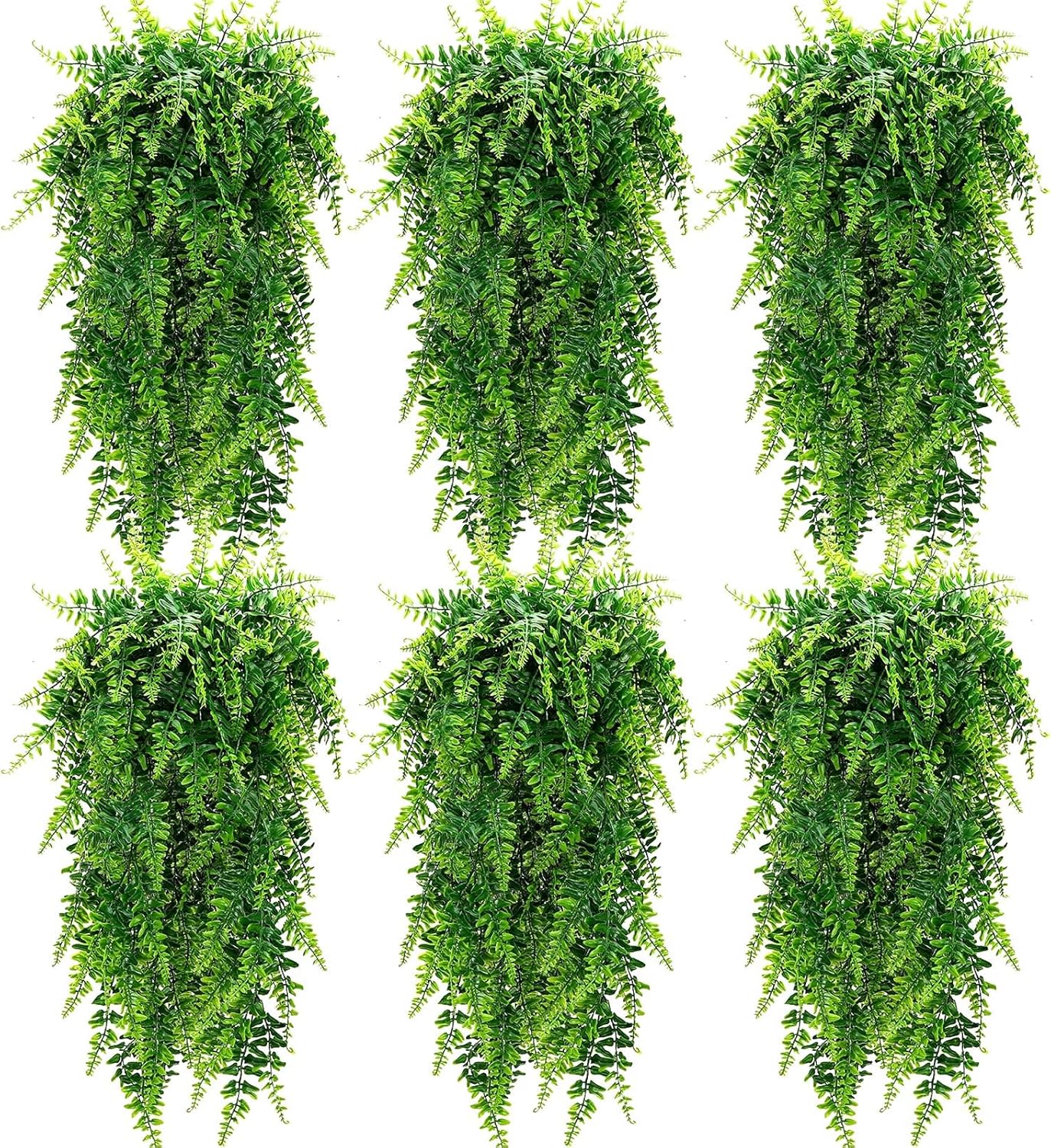 Lyrow 6 Pcs Artificial Hanging Plants 32 in Fake Plant Fake Boston Ferns Plastic Faux for Wall House Room Garden Wedding Garland Indoor Outdoor Decoration, No Basket