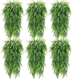Lyrow 6 Pcs Artificial Hanging Plants 32 in Fake Plant Fake Boston Ferns Plastic Faux for Wall House Room Garden Wedding Garland Indoor Outdoor Decoration, No Basket