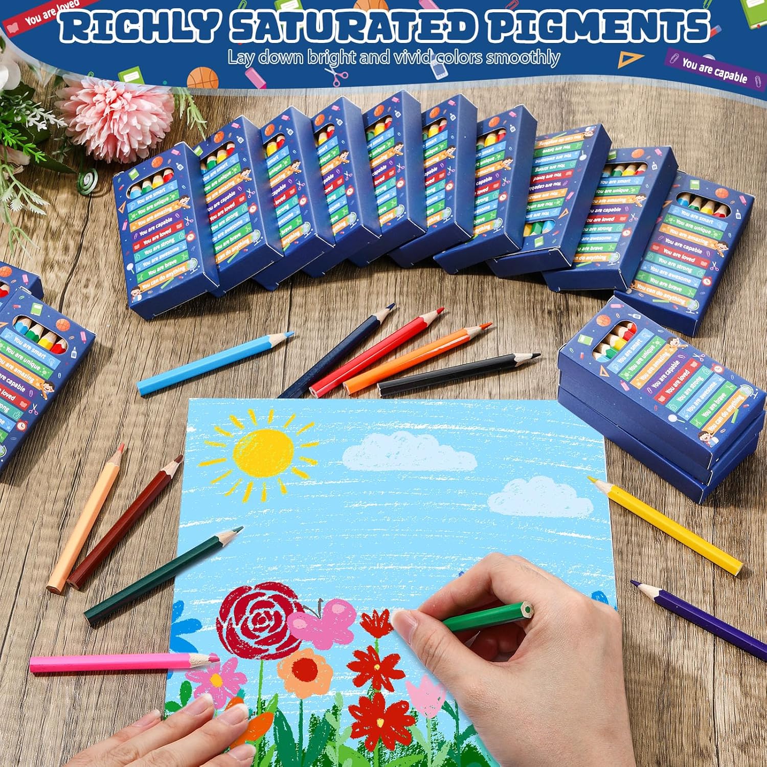 Epakh 20 Packs/240pcs Inspirational Mini Colored Drawing Pencils, 3.5 Inch Motivational Painting Pencil for Kid 12 Different Color Pencils Bulk Painting Classroom School Birthday Party Favors