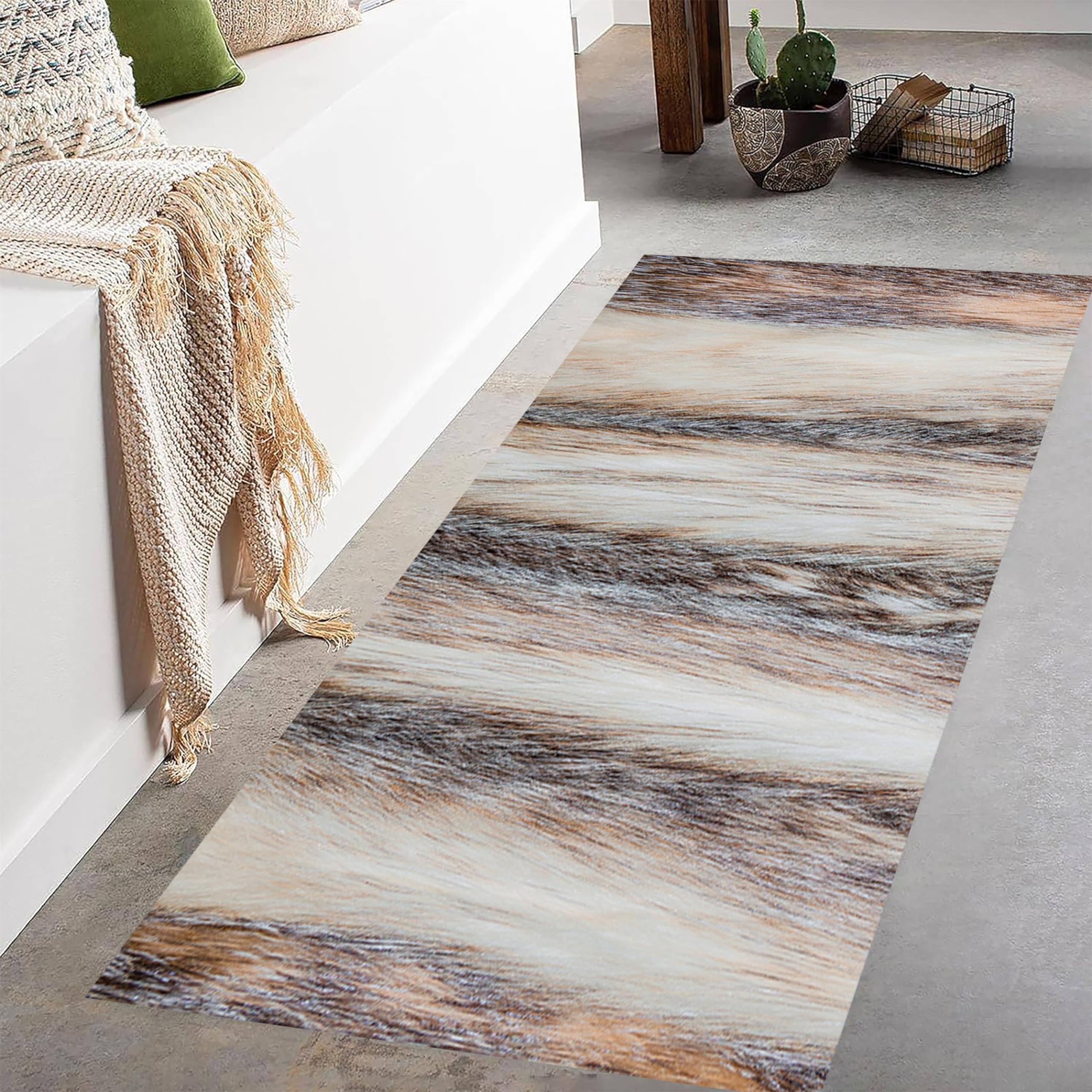 RUGROOM Faux Animal Skin Runner Rug Siberian Wolf Fur Pattern Soft Microfiber Non-Slip Washable Floor Mat Hunter Lover Decor Gray Rug for Living Room