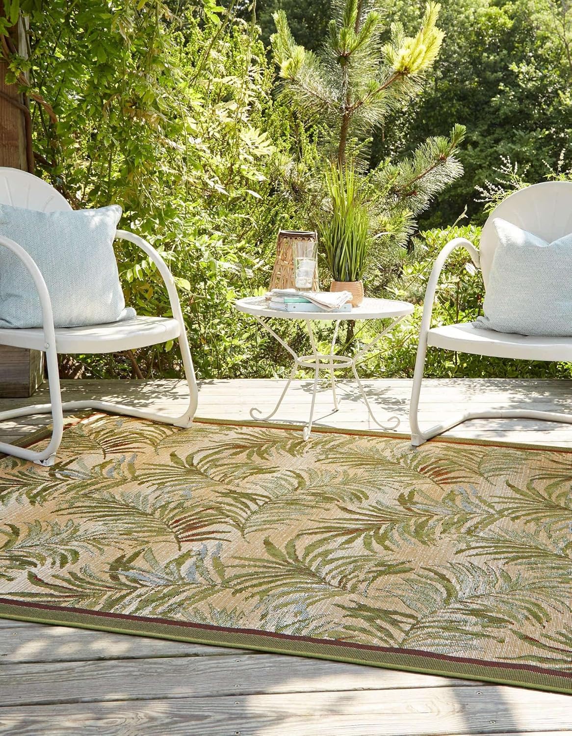 Unique Loom Outdoor Botanical Collection Area Rug - Keukenhof (5' 3" x 8' Rectangle, Green/ Beige)