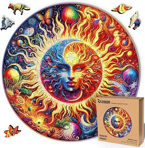 Miniatura 7 de LEOGOR Rompecabezas de madera para adultos  Enigma galáctico  Mosaico de madera redondo colorido con caprichos inspirados en la naturaleza  (200
