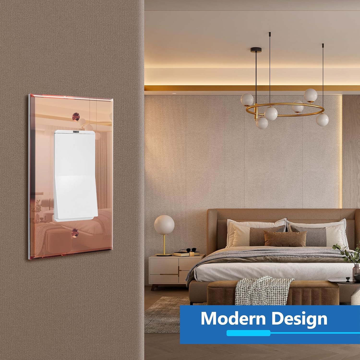 LIDER Reflective Acrylic Decorator Wall Plate, Mirrored Light Switch Plate, Plexiglass Outlet Cover, Acrylic Glass, Oversized 1-Gang 5.25" x 3.44", LWP-31O-ARG5P, Rose Gold, 5 Pack