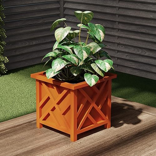 Miniatura 23 de Pure Garden - Maceta con diseño de celosía, maceta decorativa cuadrada de 14.75 pulgadas para flores o plantas al aire libre, porche delantero