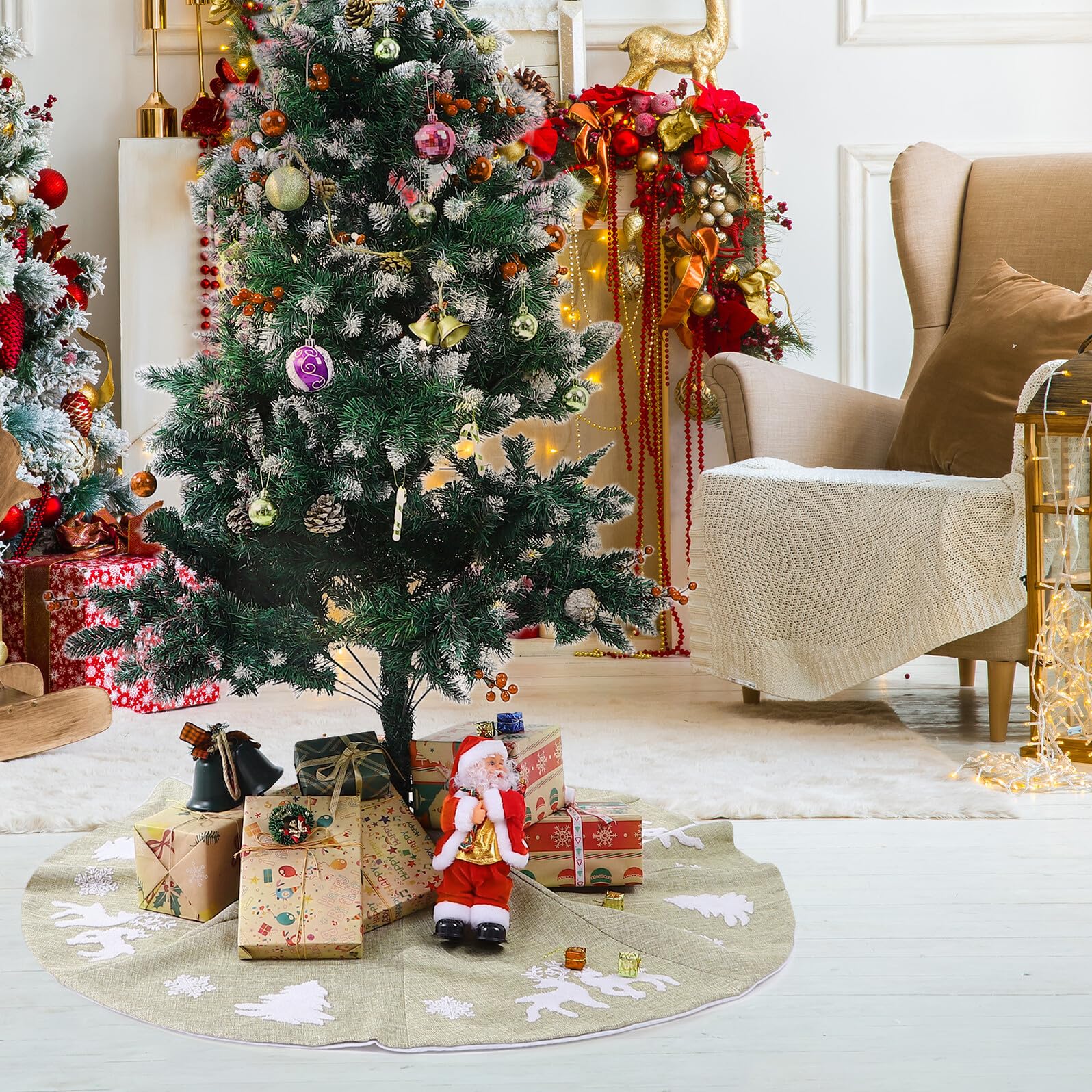 Gatuida Weihnachtsbaumschürze aus Filz Baumunterseite-Dekoration Weihnachtsbaumschmuck Party-Accessoire Baumrock