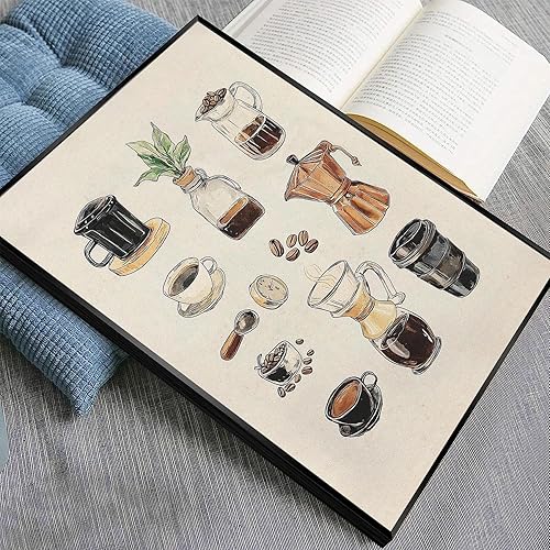 Miniatura 8 de Arte de pared vintage de café capuchino, cafetera, granos de cacao, pósteres de lienzo para amantes del café, baristas, impresiones para sala de