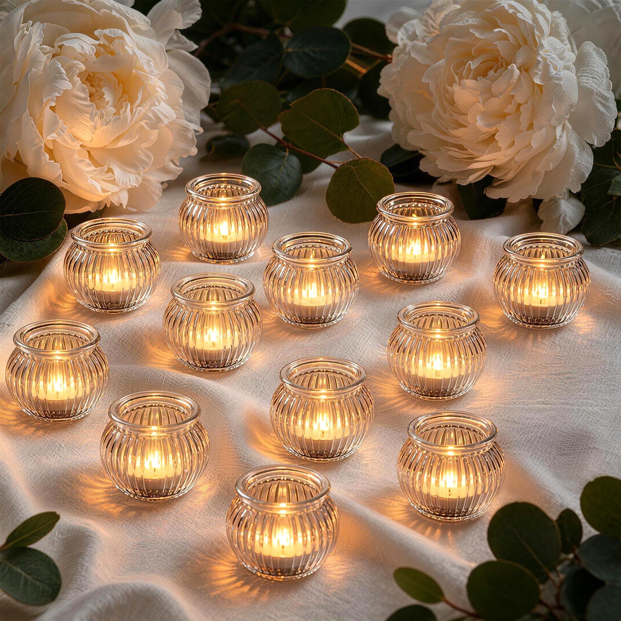 12 Pezzi Vasetti Portacandele in Vetro Trasparente per Tea Light, Piccoli Barattoli di Vetro per Candele Tealight, Portacandele per Centrotavola Matrimonio e Decorazione Casa (trasparente)