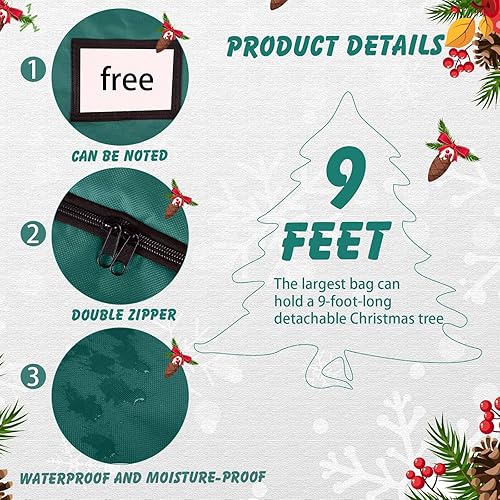 Miniatura 3 de Clysee Juego de 3 bolsas de almacenamiento para árbol de Navidad, bolsas de guirnalda, contenedores de almacenamiento de Navidad para árboles