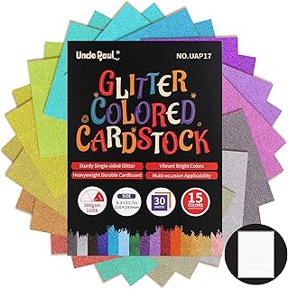 A4 Glitter Cardstock Paper, 30 Sheets 15 Colors 300gsm/110Ib Colored Cardstock Premium Glitter Paper for Crafts, Glitter Card Stock for DIY Projects Card Making Birthday Wedding Decoration UAP17