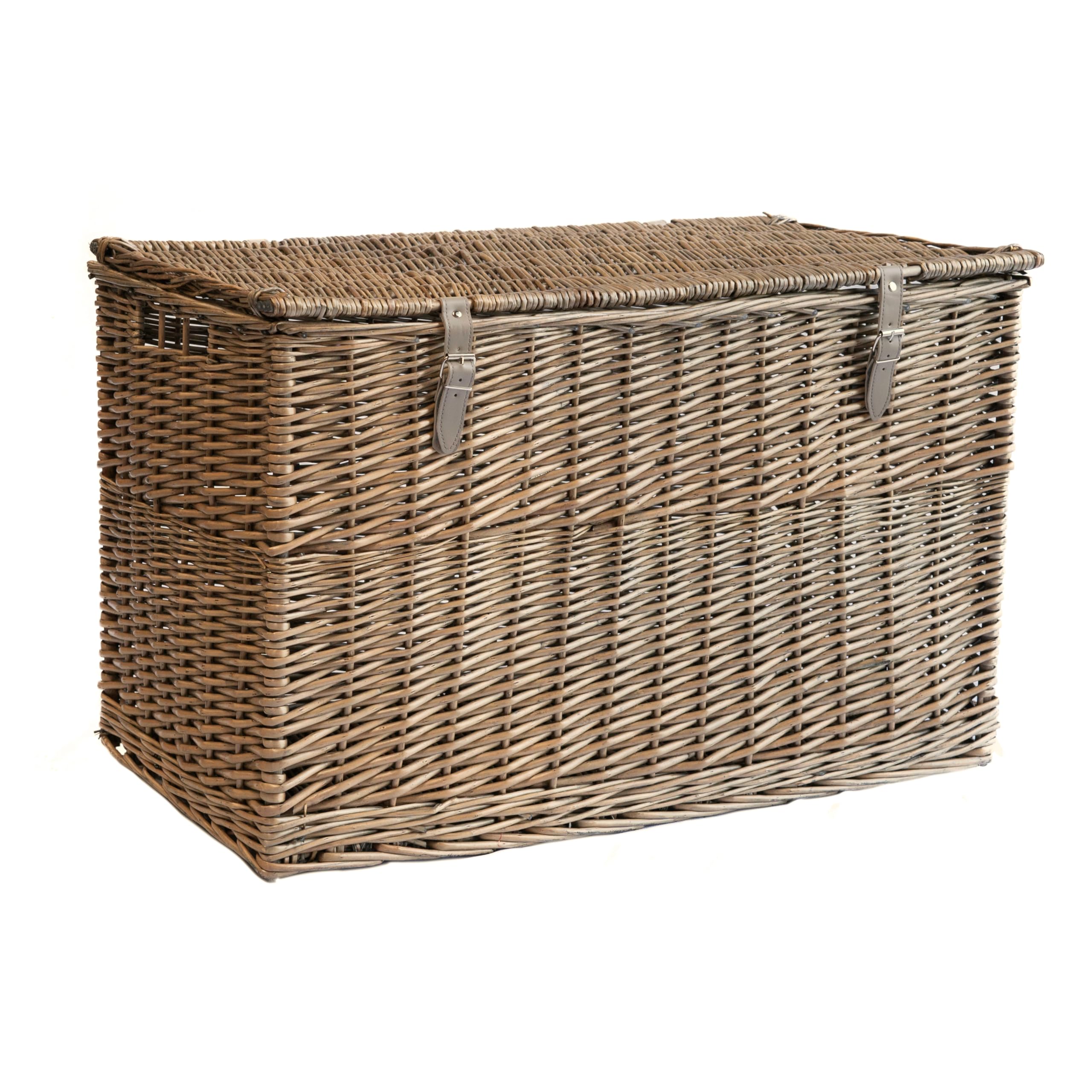 Arthur Cameron - Lightweight Wicker Storage Trunk, Storage Box with Lid & Leather Straps - Woven Chest, Basket, Large Wicker Basket with Lid (Antique Wash, Medium)
