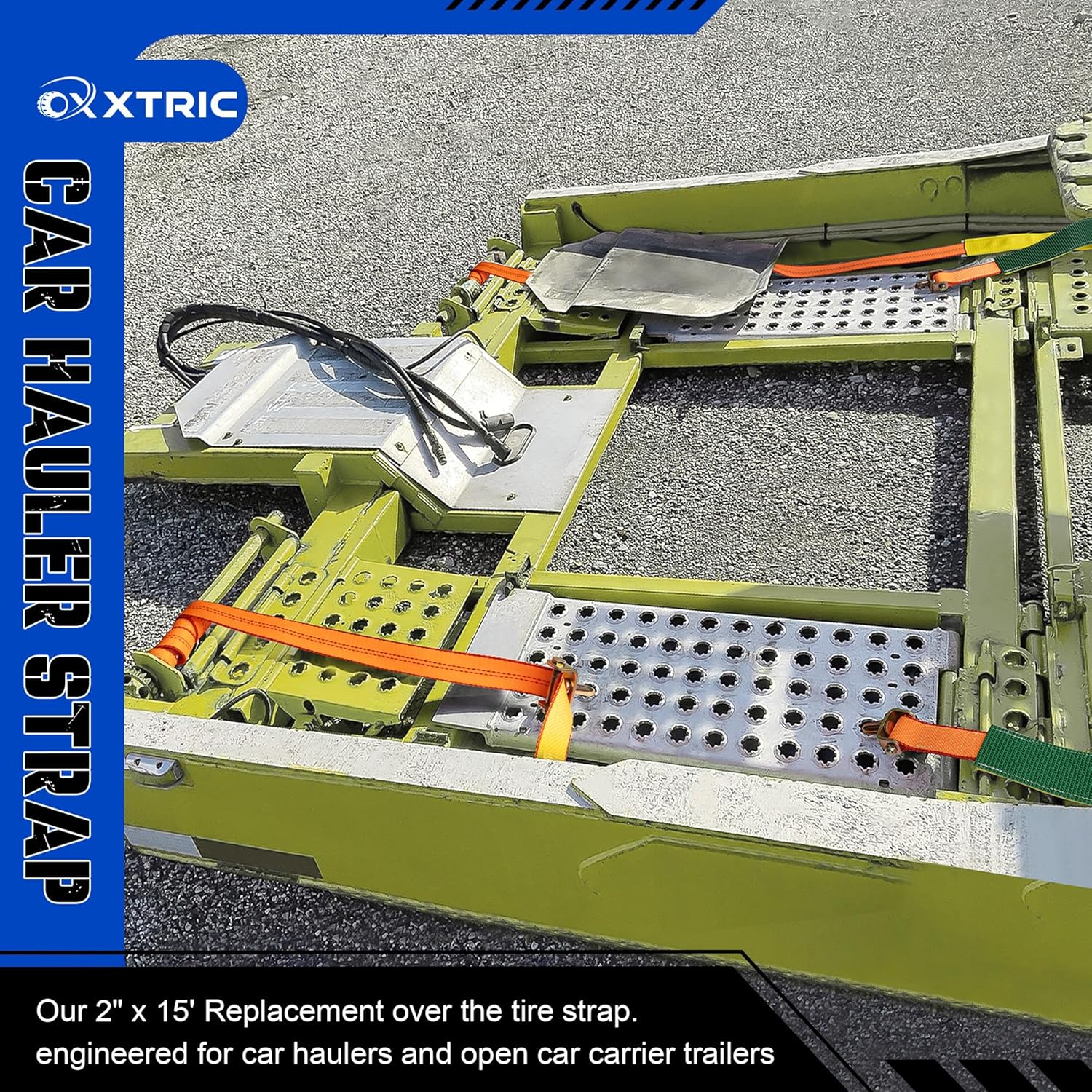 2" x 15' Car Hauler Straps, Wheel Tie Down Straps w/Rubber Tread Sleeve & Swivel J Hook Roller Idler, 4Pcs, Over The Tire Strap for Car Carrier Trailer, Truck, UTV - No Ratchet