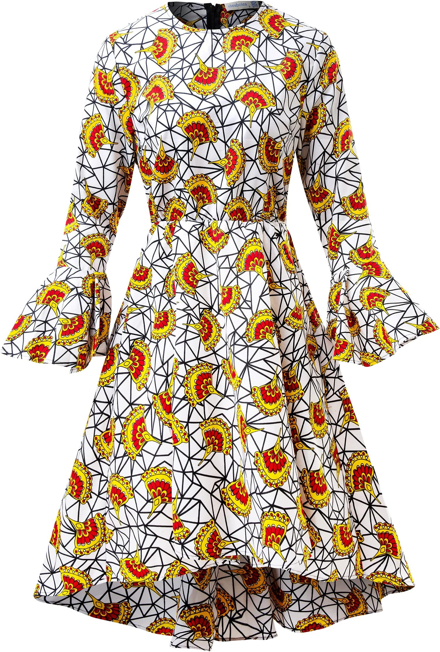 ankara winter dresses Women African Print Autumn And Long Sleeves Size:1X With its high neck fustana 90's Dolce & Gabbana