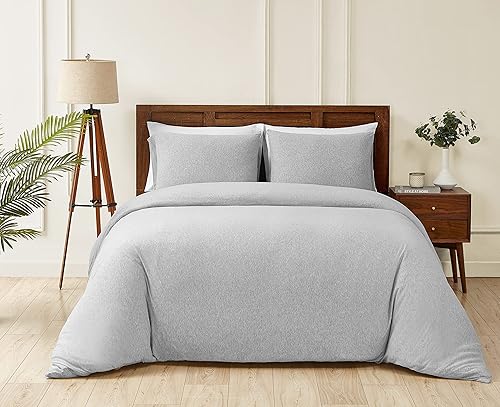 Juego de funda de edredón de punto de jersey de algodón, tamaño individual  individual XL, súper suave, diseño cómodo, cierre de cremallera, gris