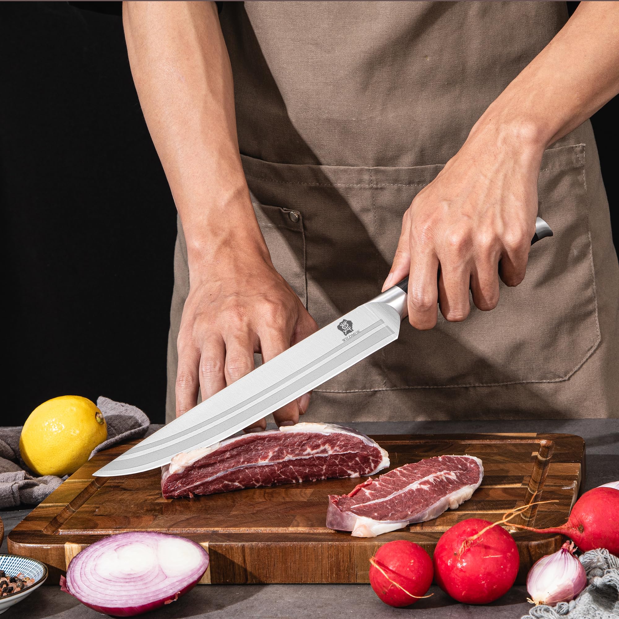 WILDMOK Coltello intagliato 20,5 cm, coltello da taglio della carne, coltello da barbecue in acciaio inossidabile tedesco con manico ergonomico, regali imballati