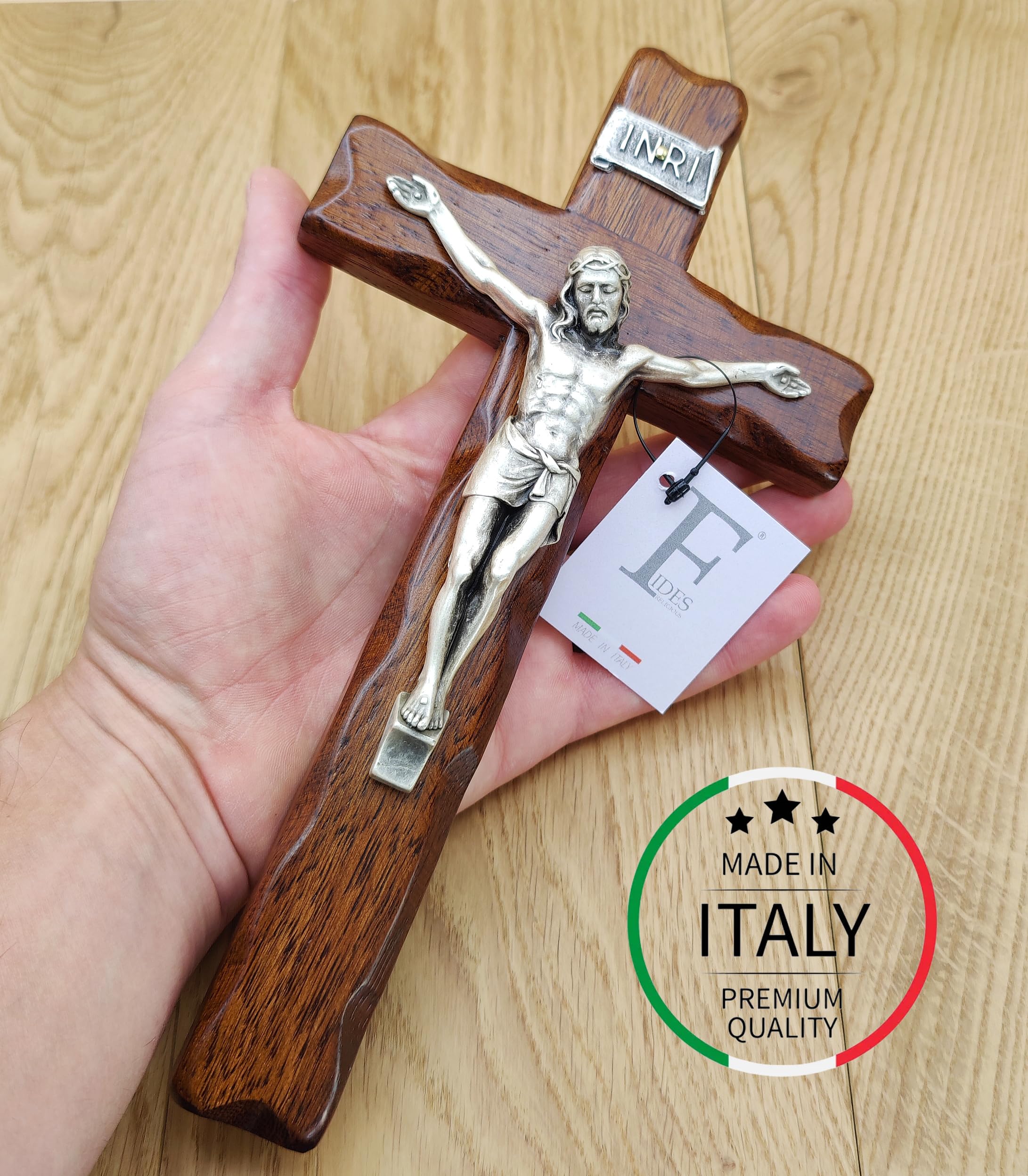 Crucifijo de madera para colgar en la pared, Cristo de plata, fabricado en Umbría (Italia), 25 x 14 cm