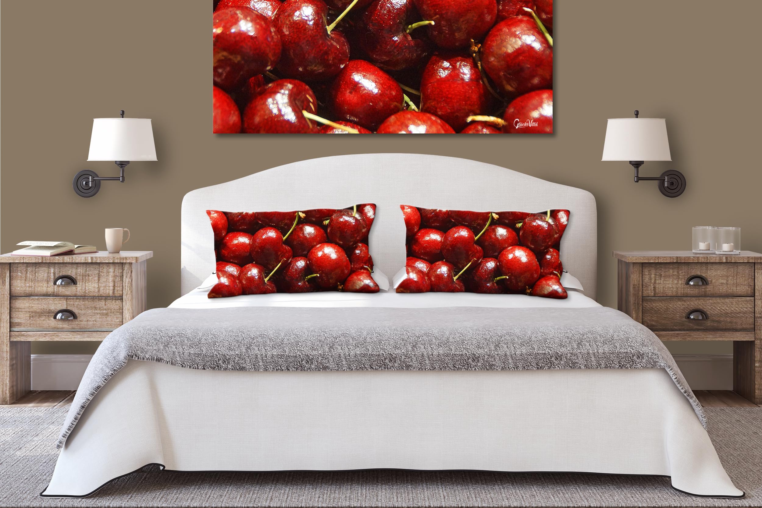 Juego de Fundas de cojín con Foto (2 Unidades) 80 x 40 cm | a juego con el mural - Cojines decorativos - Diseño: frutas 8 - cerezas frutas mercado de alimentos