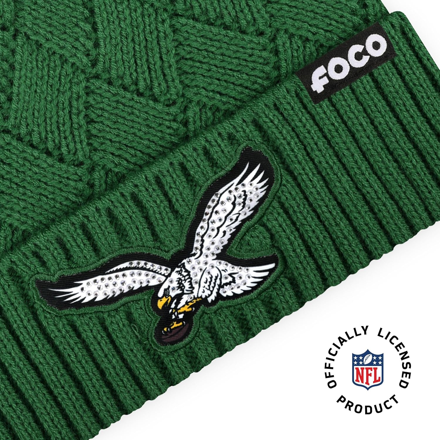 FOCO NFL Womens NFL Team Rhinestone Primary Logo Criss Cross Beanie Hat - Image 4