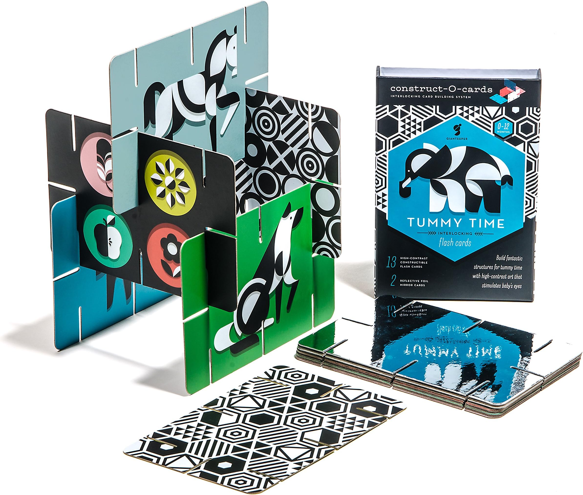 Construct-O-Cards: Tummy Time Interlocking Flash Cards - High-Contrast Art for Baby's Developing Eyes