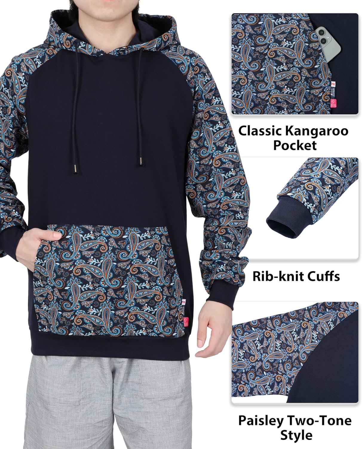 BOCOMAL FR Hoodies Camouflag Paisley Lightweight Pullover 7.5oz Cottoon Flame Resistant men's Hooded Sweatshirts NON FLEECE - Image 3