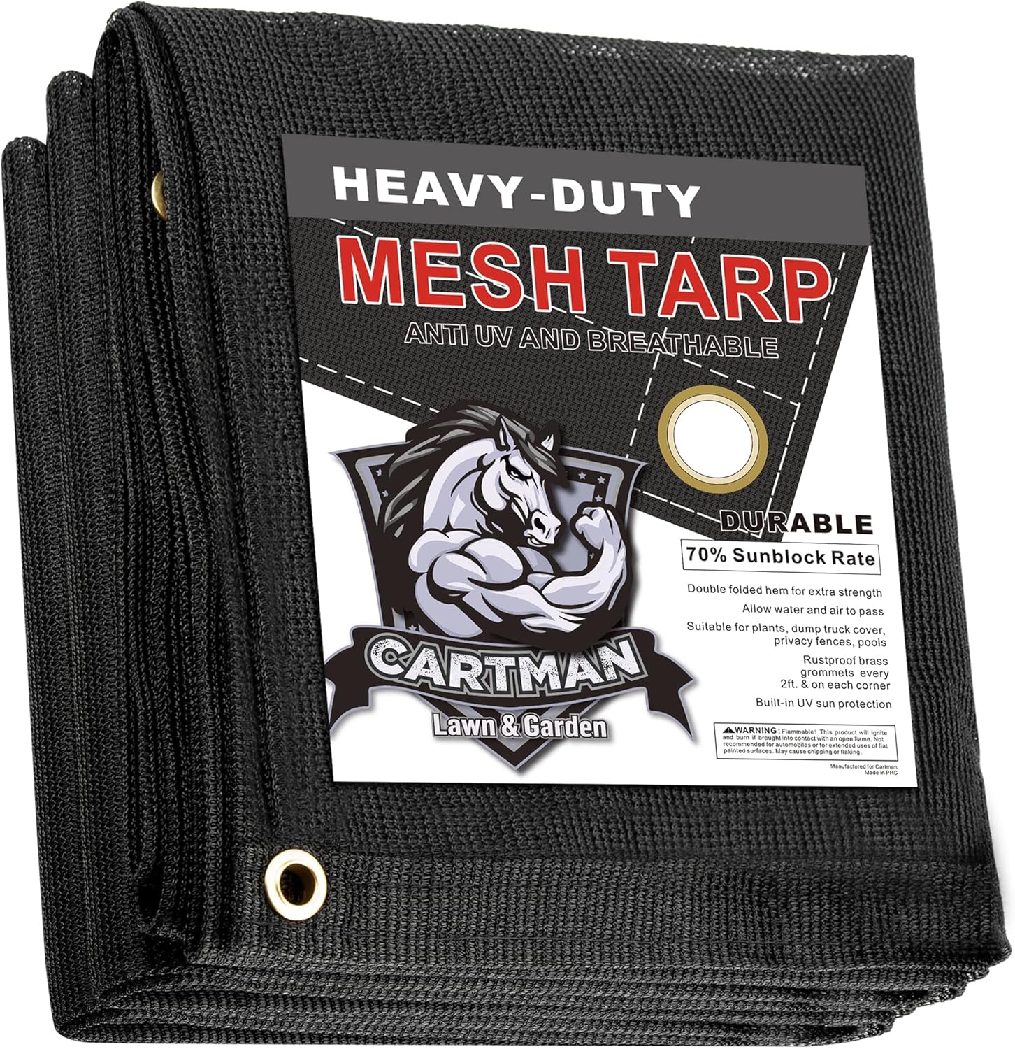 CARTMAN Finished Size 10x16 Feet Heavy Duty Mesh Tarp with Grommets, 70% Black Shade Cloth, Multipurpose Protective Cover with Air Flow for Plant, Greenhouse, Patio, Chicken Coop, Barn Kennel