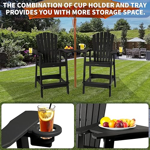 Miniatura 6 de FUNBERRY Silla alta Adirondack, sillas altas para balcón para todo tipo de clima, con soporte para tazas