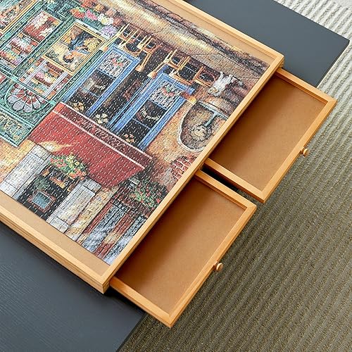 Miniatura 4 de Mesa de rompecabezas de madera con 6 cajones y cubierta, tablero de rompecabezas portátil para adultos, mesa de rompecabezas de 30 x 21 pulgadas,