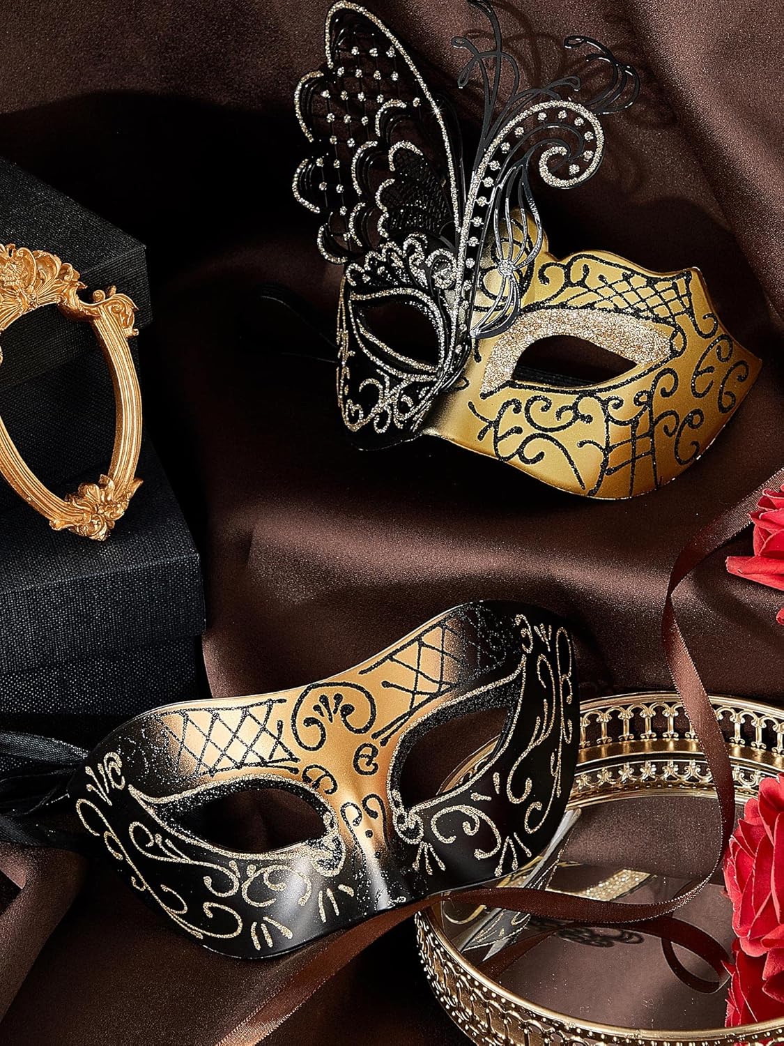 Civaner 2 Pcs Couples Masquerade Mask Metal Rhinestone Venetian Party Halloween Butterfly Face Mask Women Men - Image 4