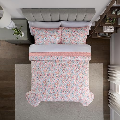 Miniatura 3 de Waverly Traditions - Juego de ropa de cama de 3 piezas con patrón acolchado vintage moteado, juego de cama Queen con 2 fundas de almohada y edredón,