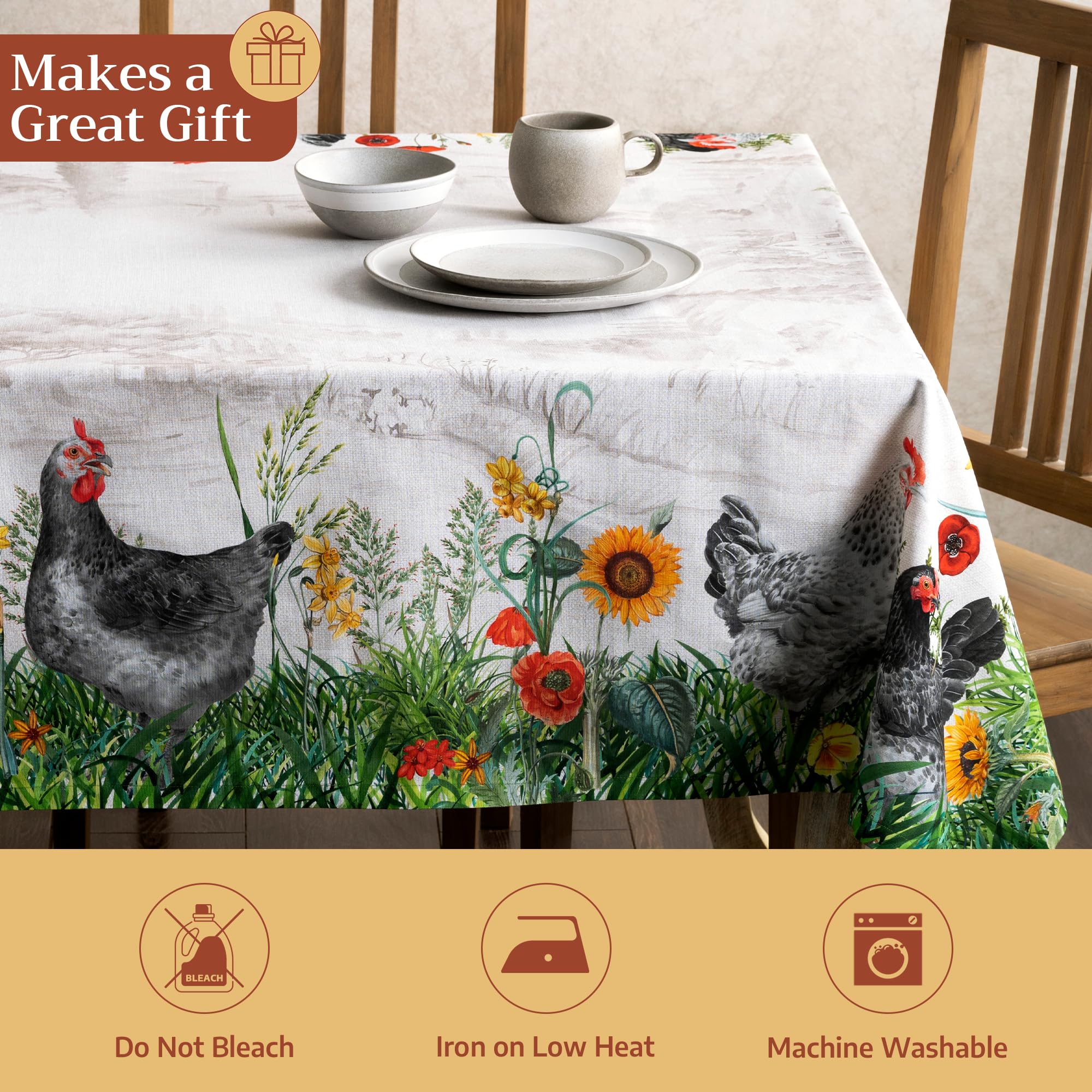 Maison d' Hermine Table Cover 60"x60" 100% Cotton Decorative Washable Square Tabletop Tablecloths for Gifts, Kitchen, Party, Wedding, Restaurant & Camping, Basse Cour - Spring/Summer