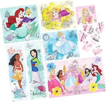 Spin Master Game Disney Princess Puzzle 7 Piece Jigsaw Puzzle Kids Puzzle 12 16 24 Piece Ariel, Tiana, Rapunzel, Pocahontas, Storage Tray, For Ages 4+
