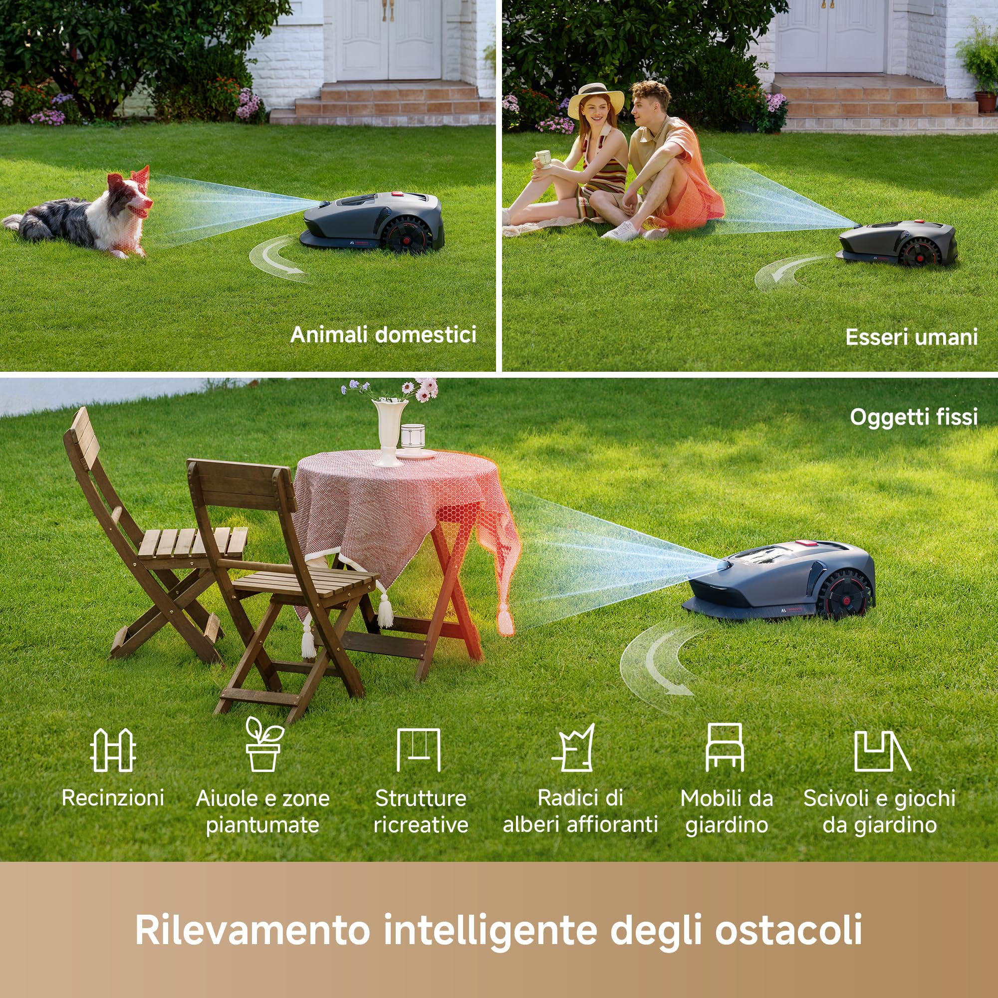 MOVA 1000 Robot Tosaerba Senza Filo Perimetrale, Mappatura 360° 3D LiDAR per 1000 m², Ostacoli Intelligenti, App Control, Ruote Fuoristrada, Taglio a U, Ricarica Rapida