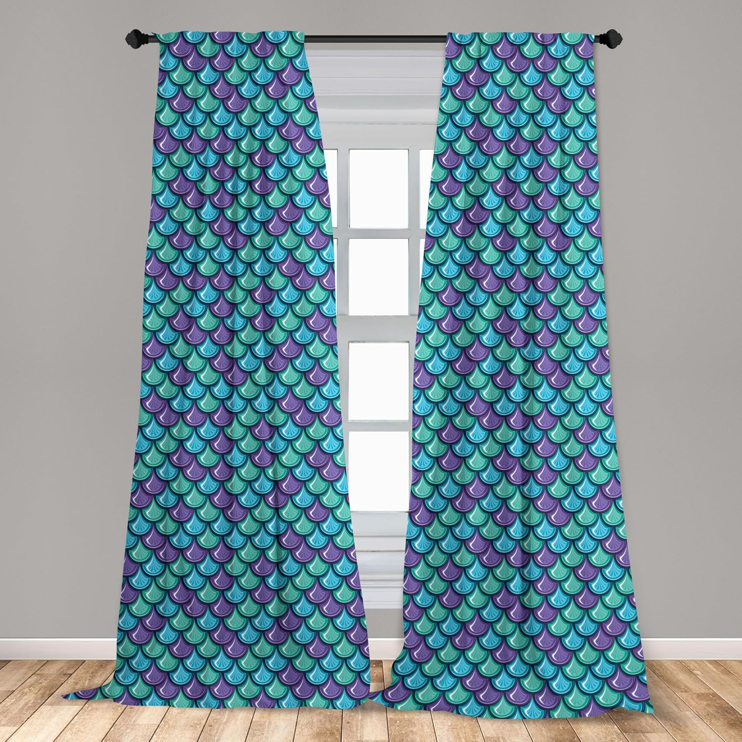 Ambesonne Fish Curtains, Marine Animal Skin Dragon Scale Pattern Ornate Aquatic Themed Marine, Window Treatments 2 Panel Set for Living Room Bedroom, Pair of - 28" x 95", Blue Green