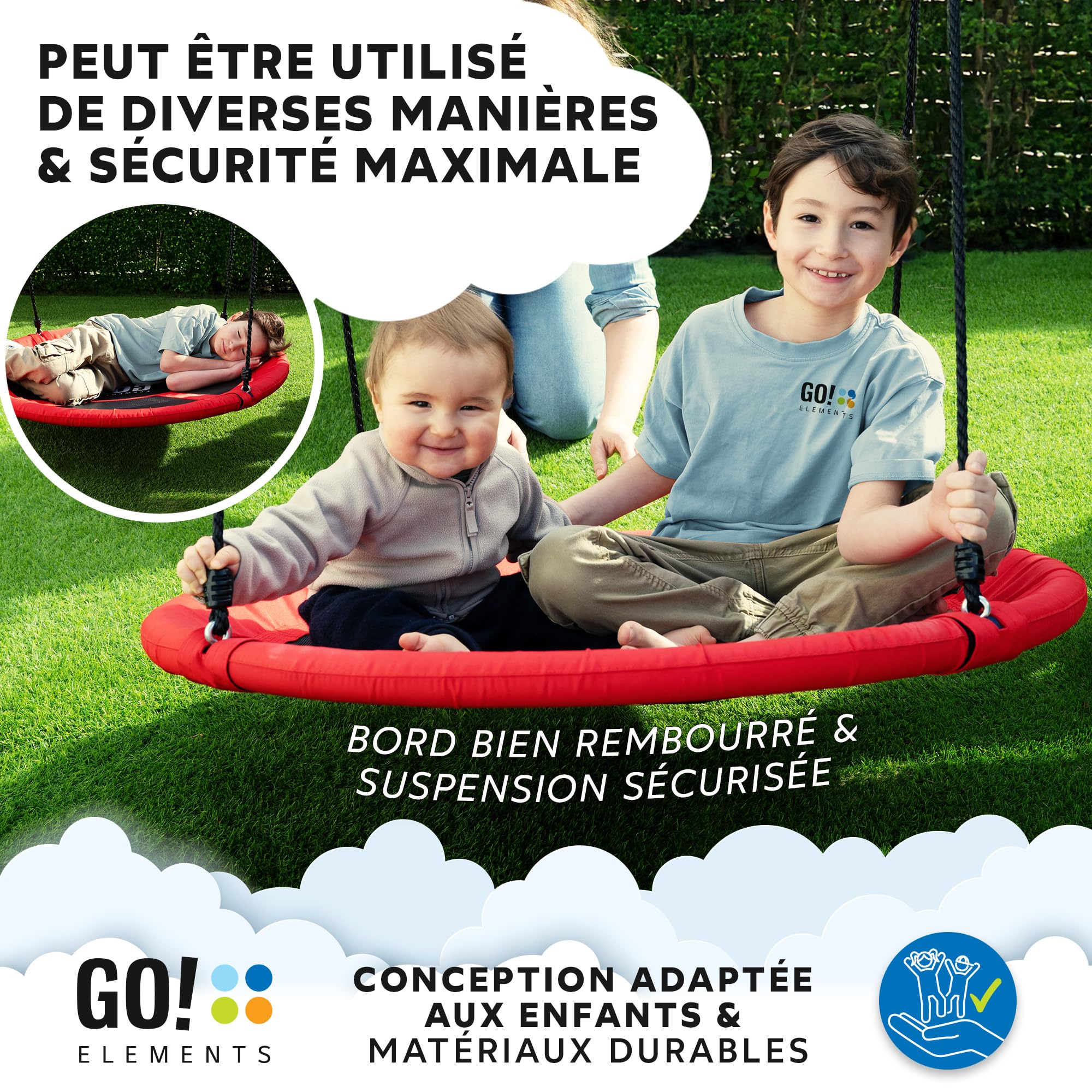 Balançoire nid d'oiseau pour enfants et adultes, charge maximale 300 kg, hauteur réglable, dimensions (L x l) 82 x 158 cm, bleu/noir | Leroy Merlin Balançoire nid d'oiseau pour enfants et adultes, charge maximale 300 kg, hauteur réglable, dimensions (L x l) 82 x 158 cm, bleu/noir | Leroy Merlin