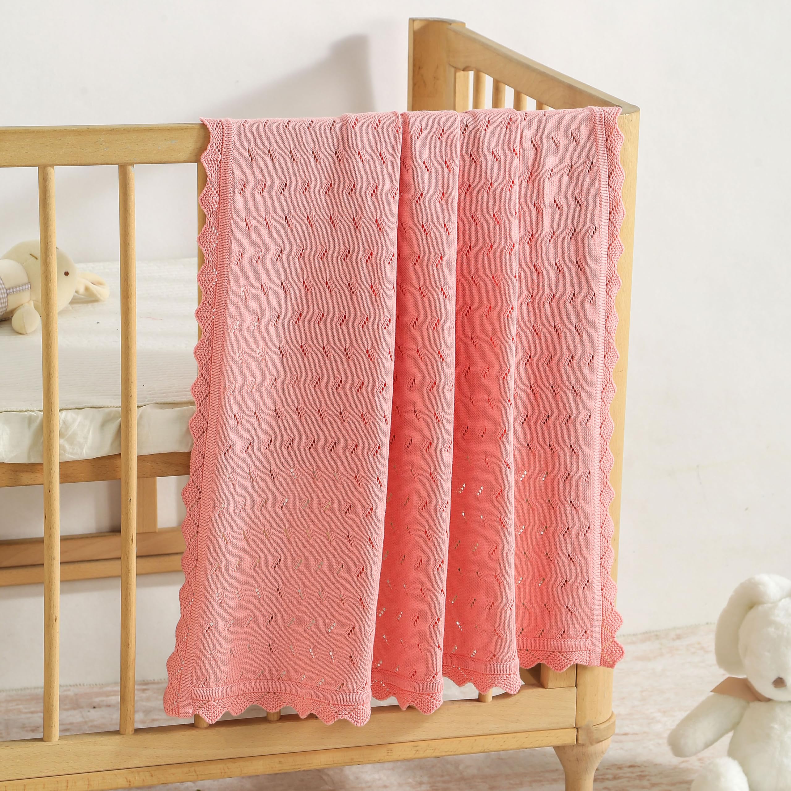 Loyfoky Baby Blanket Cellular 100% Cotton Breathable Cot & Pram Pink Blanket for Newborns Boy Girl,Swaddle,Nursery 100x80cm - Image 2