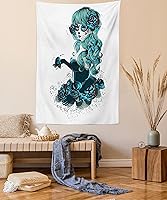 Vista 59 de Ambesonne Tapiz de isla tropical, olas del océano en la playa de Seychelles al atardecer horizonte, decoración de tela para colgar en la pared