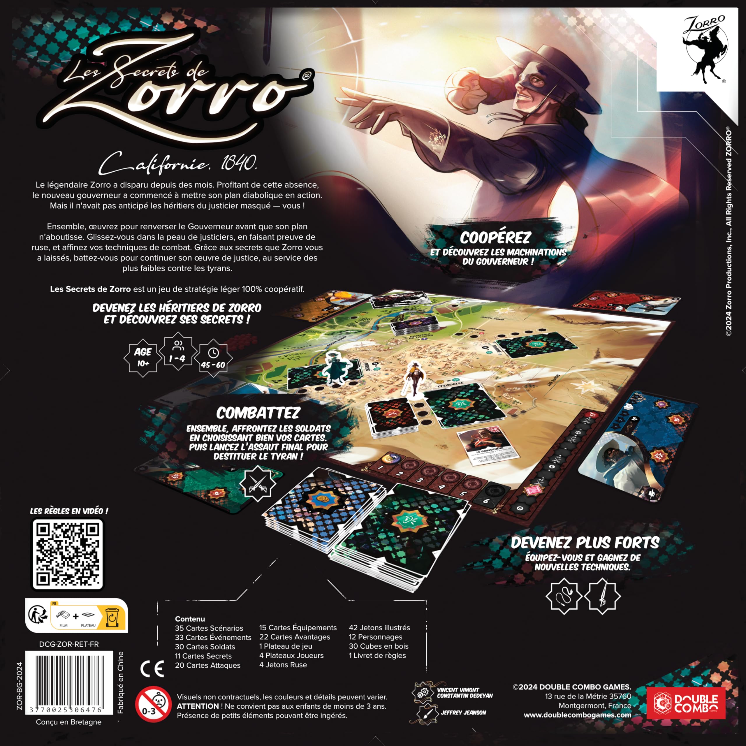 Les Secrets de Zorro- Jeu de société - Double Combo Games- Jeu Familial - dès 10 Ans -1-4 Joueurs -Idéal Entre Amis, Famille- Une Aventure coopérative-