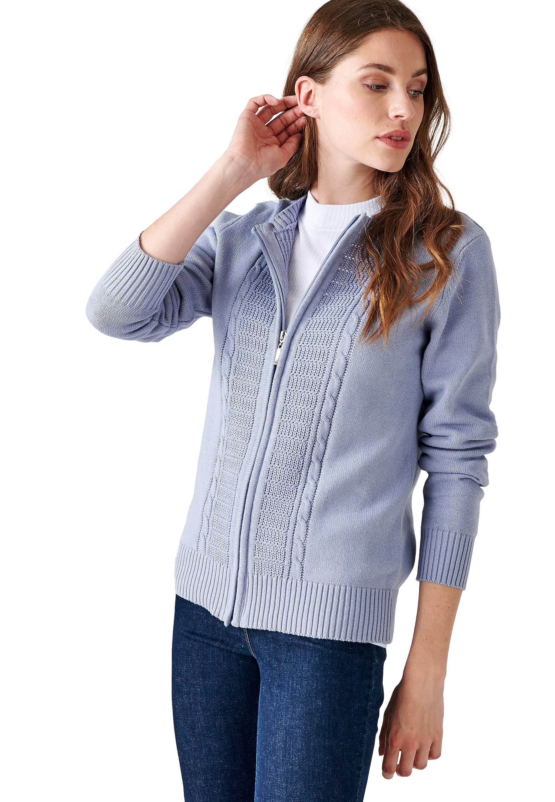 Damart Zip Cardigan Women Round Neck Long Sleeves