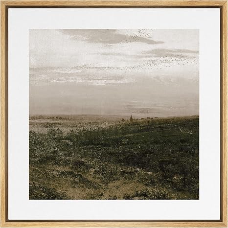 SIGNWIN Framed Canvas Print Wall Art Cloudy Stormy Brown Countryside Landscape Nature Wilderness Illustrations Fine Art Farmhouse/Country Minimal for Living Room, Bedroom, Office - 16"x16" Natural