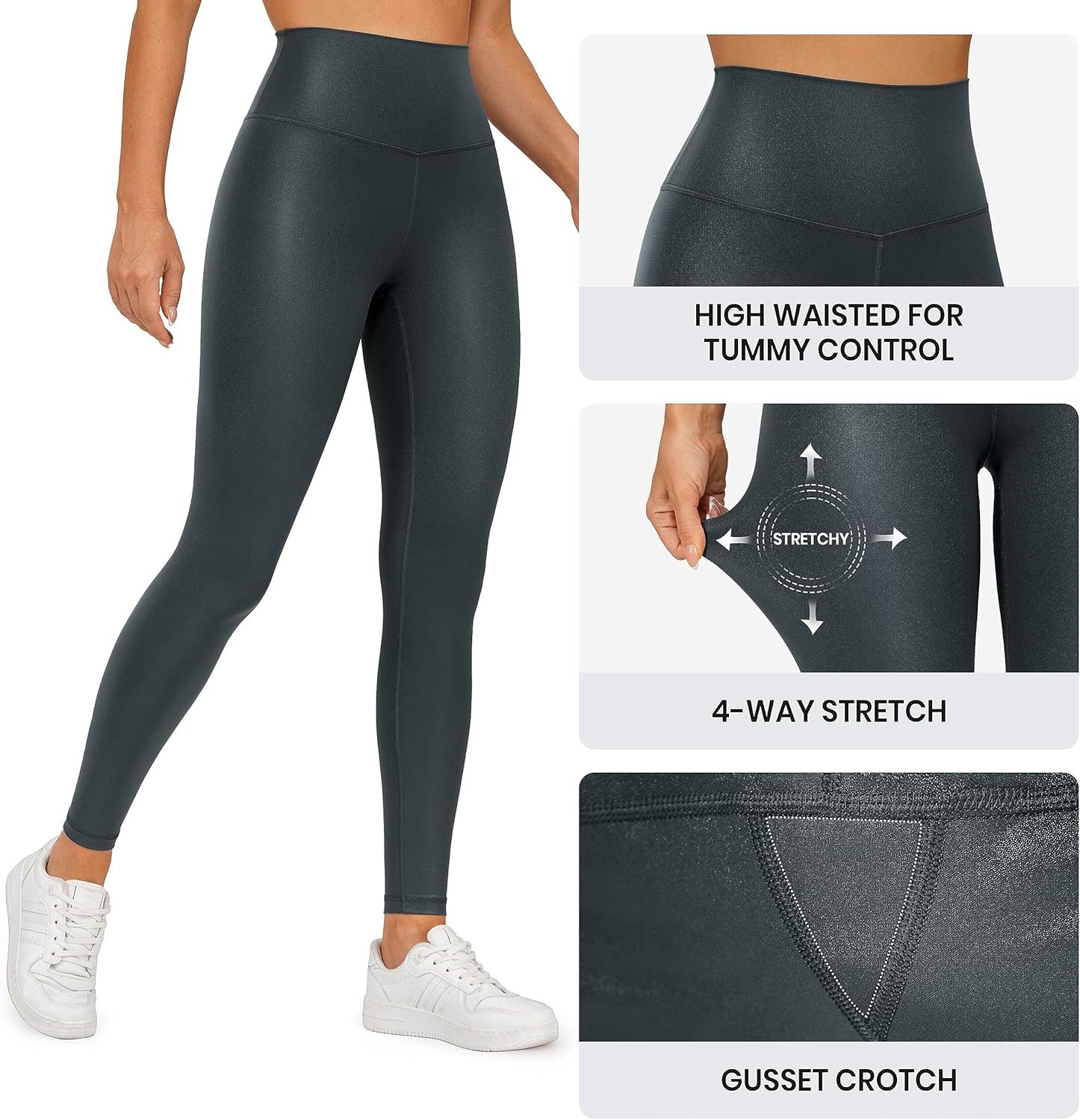 CRZ YOGA Matte Faux Leather Leggings 28" - Butterluxe High Waisted Stretch Ankle Womens Leather Pants Pleather Tights