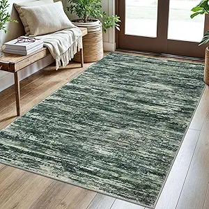 3x5 Dark Green Modern Abstract Rug for Farmhouse, Super Soft Washable Rug with Non-Slip, Low-Pile Indoor Door Area Rug for Living Room Bedroom, Carpet with Non-Shedding
