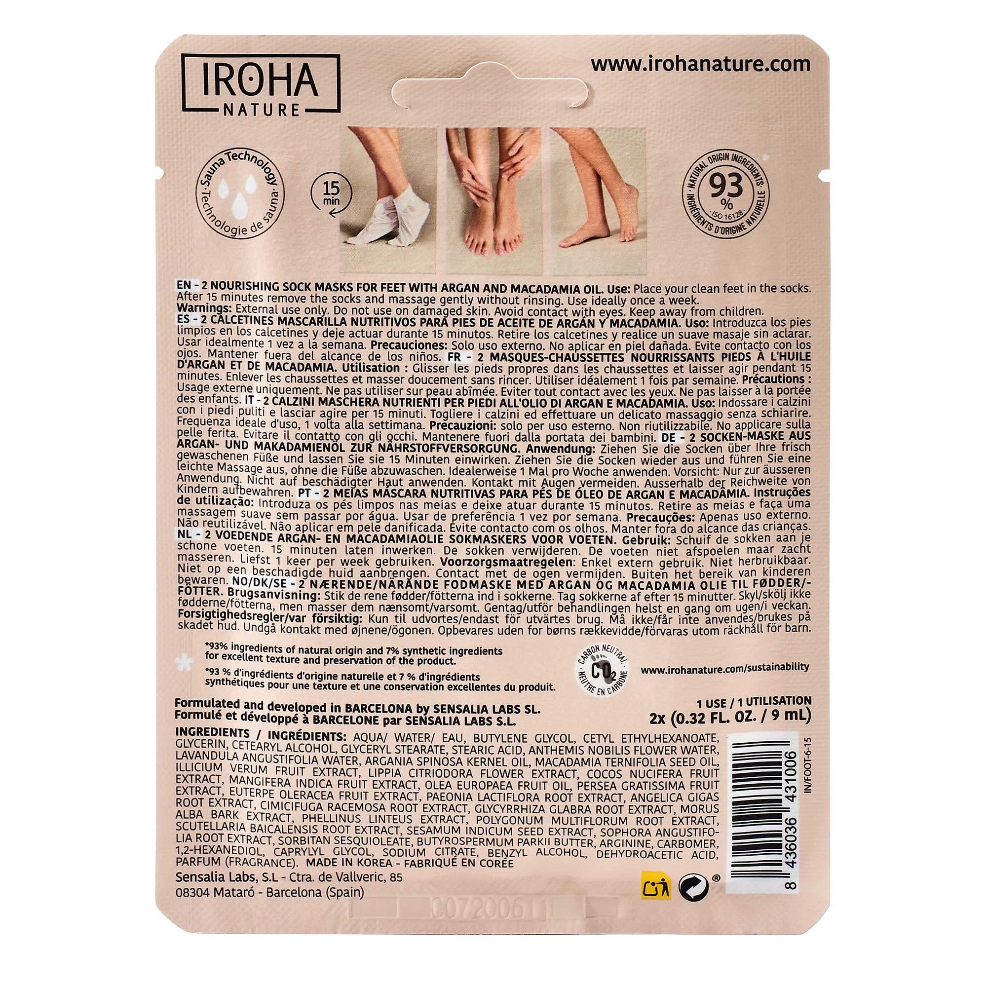Calcetines Nutritivos Aceite de Argán Macadamia IROHA NATURE Tratamiento Intensivo Pies Secos Vegano
