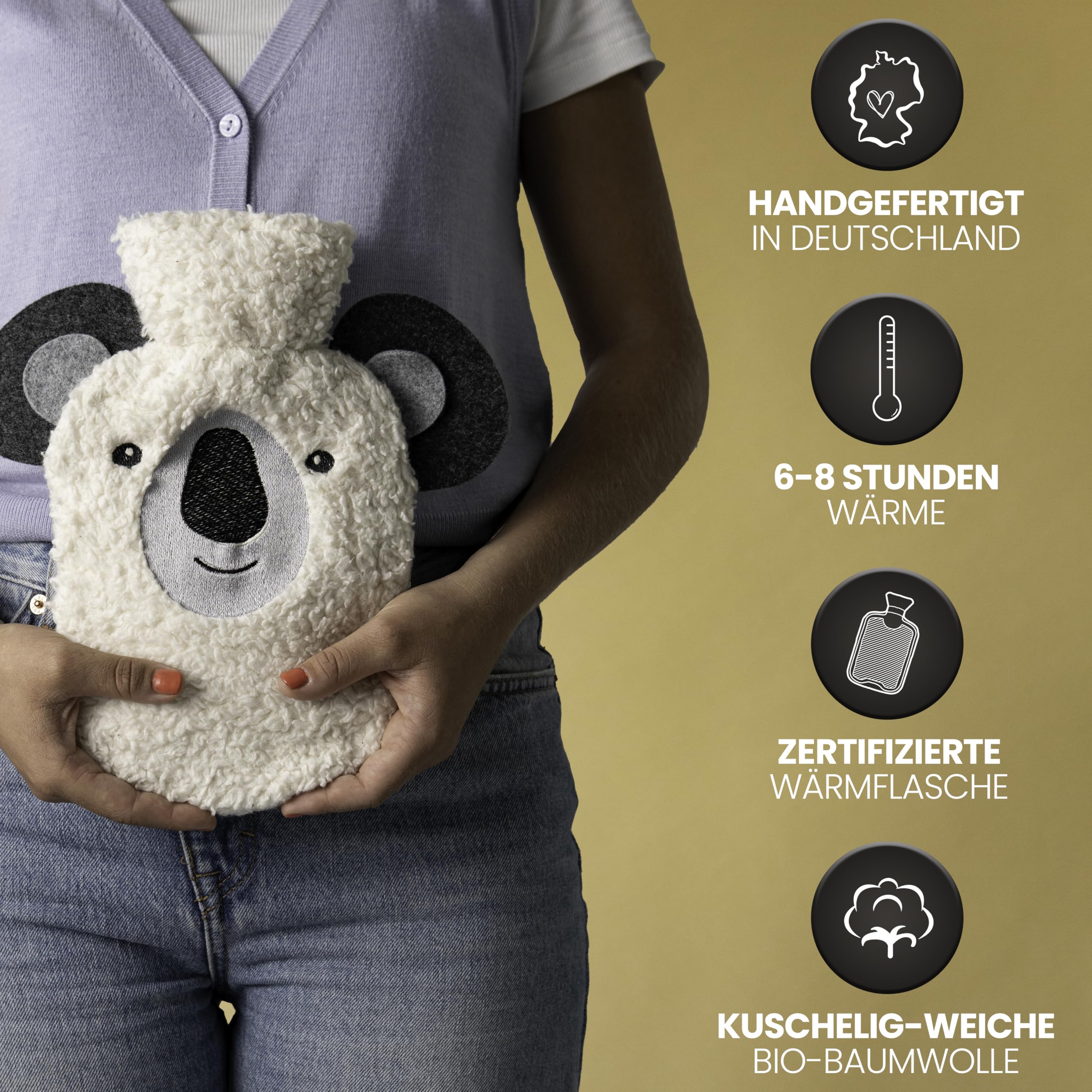 Kuschel - Borsa dell'acqua calda animale [0,8 l] in cotone biologico extra morbido e feltro riciclato, prodotta in Germania, borsa dell'acqua calda animale, divertente borsa dell'acqua calda per